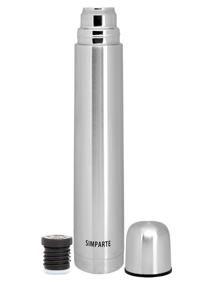 SIMPARTE 1000ml Stainless Steel Water Bottle with Twist Lid, Vacuum Insulated Hot & Cold Thermos, Leakproof, Rustproof, BPA Free, Portable, Durable - Ideal for Home, Office, Travel, Hiking, Silver - Image 2